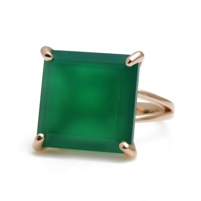 Handcrafted Onyx Rings for Women - 16x16mm Green Onyx in 14k Rose Gold-filled Ring Band - May Birthstone Jewelry for Birthdays, Weddings and Everyday Wear - with Box