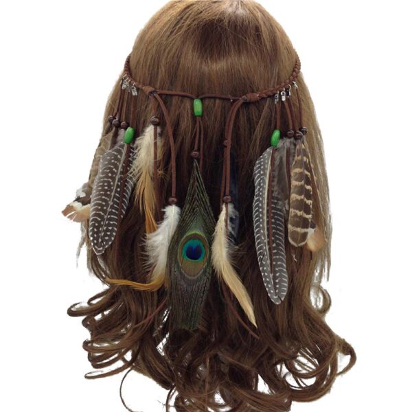 Feather Headband Hippie Indian Boho Hair Hoops Tassel Bohemian Headdress Headwear Headpiece Women Girls Kids Crown Hairband Hair Bands Party Decoration Cosplay Costume Handmade Hair Accessories Mixed