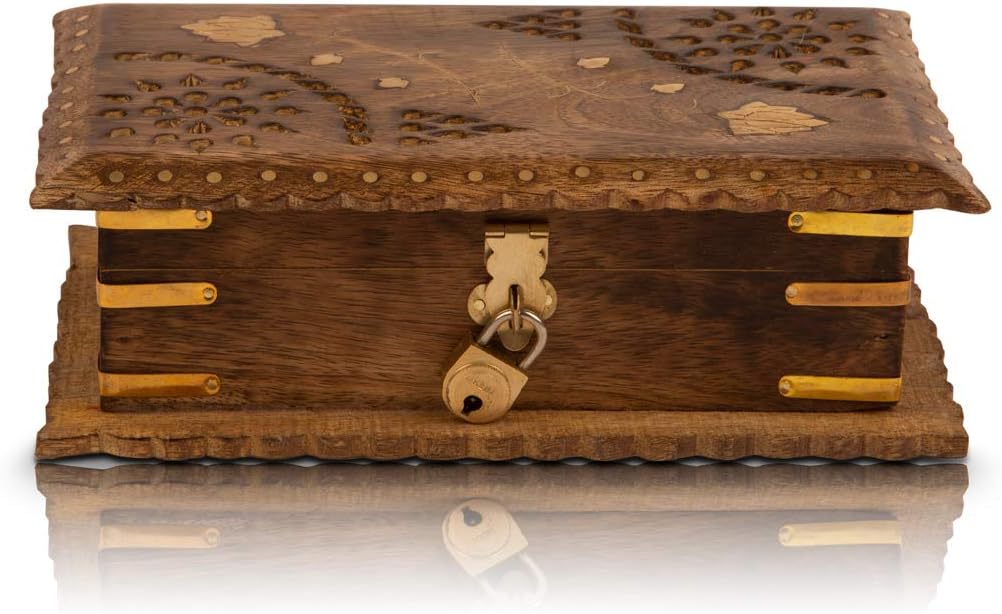 Great Birthday Gift Ideas Handmade Wooden Jewelry Box Keepsake Box Treasure Chest Lock Box Watch Box Storage Box Trinket Holder 8 x 5 Inches Anniversary Housewarming Gift Ideas for Men Women Him Her - Image 2