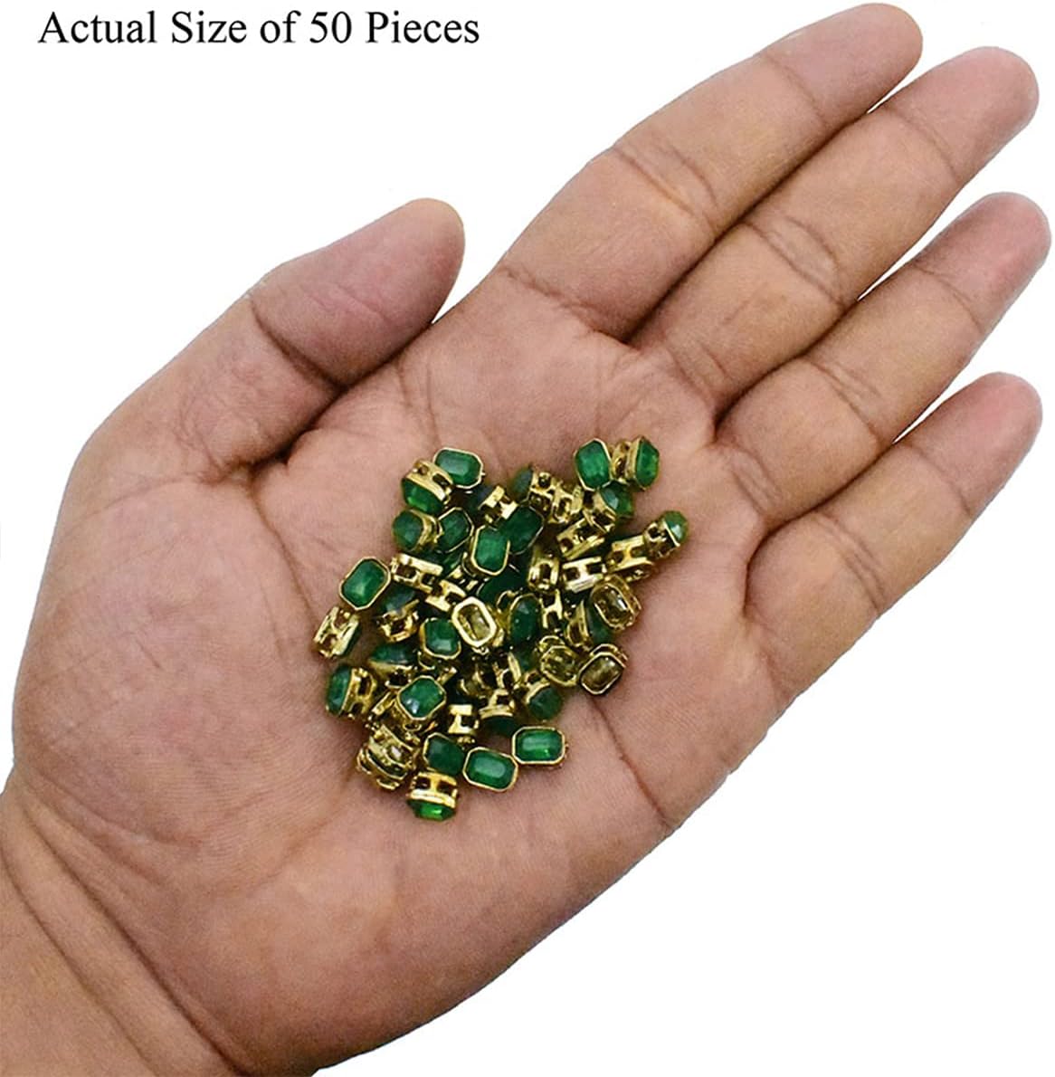 Embroiderymaterial Rectangle Kundan Rhinestones in Setting for Embroidery & Jewelry Making, Emerald Green Color, 5X7 MM, 50 Pieces - Image 2