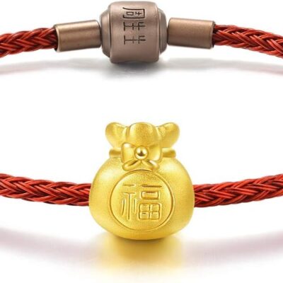 CHOW SANG SANG 999 24K Solid Gold Blessing Bracelet, Fortune Bag Charm Red Bracelet for Women 89197C