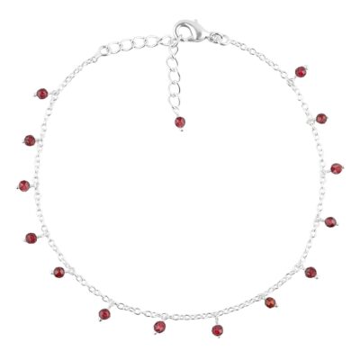 Natural Garnet Gemstones Ankle Bracelet for Women, Handmade Jewelry, Hanging Beads Anklet, Silver Plated Simple Elegant Anklets, Birthstone, Adjustable, Gift for Her, 9+1.50 inch (garnet)