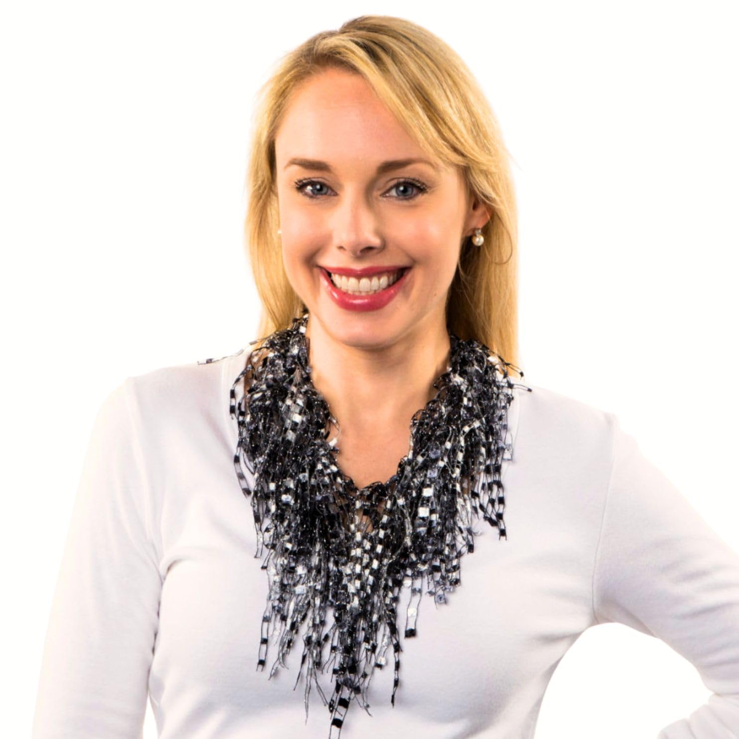 Womens Scarf Lightweight - Black and White Scarf for Women - Long Black White Statement Necklace Jewelry- Scarf for Dresses Elegant - Black Infinity Scarf (Black and White) - Image 3