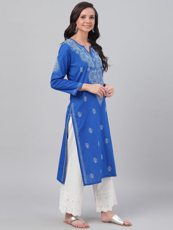 Ada Indian Hand Embroidered Chikankari Women's Straight Cotton Kurta Kurti Tunic A197536 - Image 5