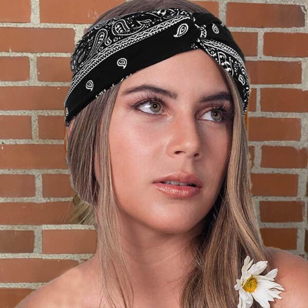 Urieo Boho Bandanas for Women Stretch Paisley Print Bandana Headband Knotted Hair Bandana Wide Hair Band Yoga Daily Headbands(Pack of 4) (A) - Image 5