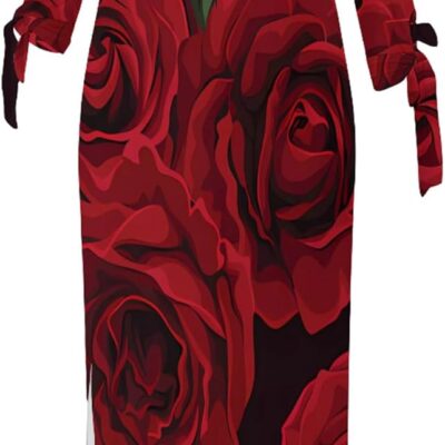 Long Sleeve Bowknot Off The Shoulder Plus Size Maxi Dresses for Women Fashion Flower Print Oversized African Tshirt Dress