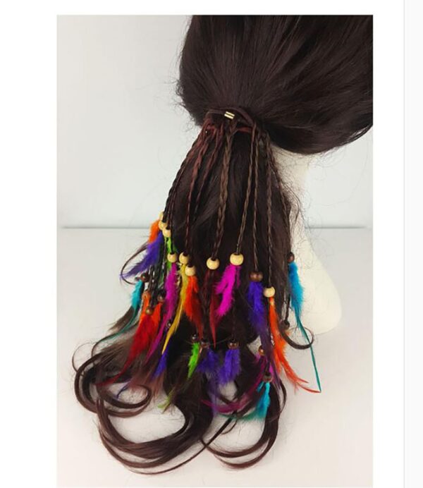 4PCS Women Lady Handmade Boho Hippie Hair Rope Head Wrap Hair Band Headbands Elastics Feather Hair Tie Ponytail Holders Hair Accessories Headdress - Image 5