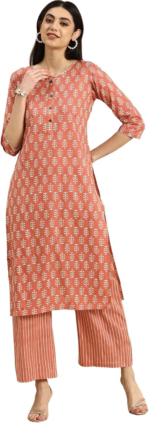 Women's Cotton Printed Floral Straight Kurta with Palazzo