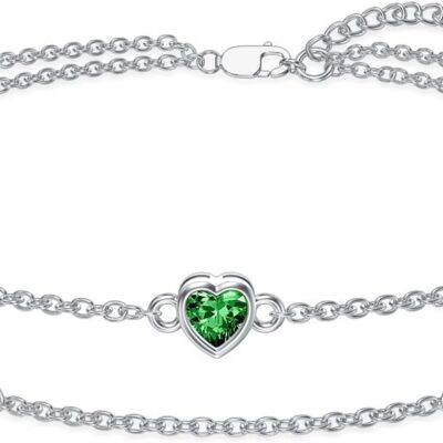 Dorunmo Birthstone Anklet Bracelets for Women 925 Sterling Silver Heart Birthstone Anklet Bracelet Birthday Anniversary Jewelry Best Mother's Day for Women Wife Her