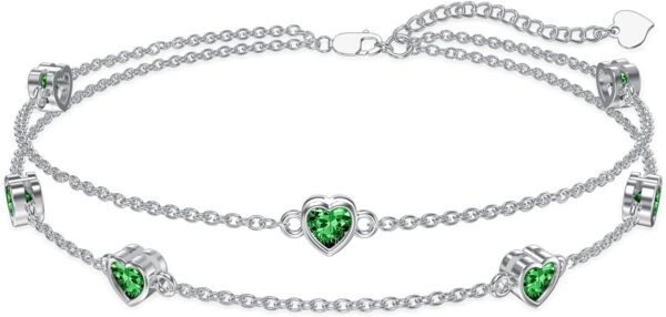 Dorunmo Birthstone Anklet Bracelets for Women 925 Sterling Silver Heart Birthstone Anklet Bracelet Birthday Anniversary Jewelry Best Mother's Day for Women Wife Her