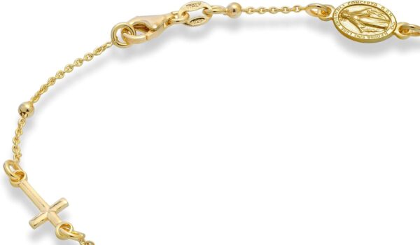 Miabella 925 Sterling Silver or 18Kt Yellow Gold Over Silver Italian Rosary Cross Bead Charm Link Chain Anklet for Women, Made in Italy - Image 2