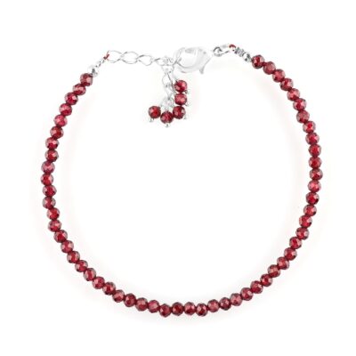 Natural Mozambique Garnet Gemstones Beads Bracelets, Round Beaded Jewelry, Handmade, Women Bracelet, January Birthstones, Silver Plated, Adjustable Chain, 8inch