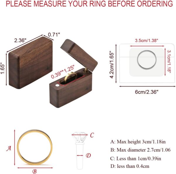 Yoption Custom Wedding Ring Box, Wooden Handcrafted Jewelry Ring Case for Wedding Ceremony Ring Storage - Image 2
