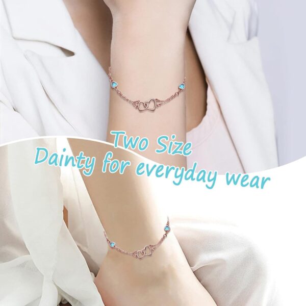 Dorunmo Anklet/Bracelet for Women 925 Sterling Silver Birthstone Jewelry Cubic Zirconia Double Heart Chain Jewelry for Mom Wife Friend Bride Valentine's Day Christmas Birthday Mother's Day - Image 4