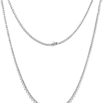 Amazon Essentials Gold or Platinum Plated Sterling Silver Infinite Elements Cubic Zirconia Fancy Pink Round-Cut Graduated Riviera Necklace (previously Amazon Collection)