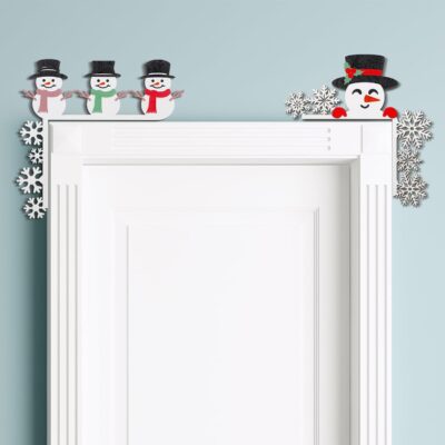 Briwooody 2 Pcs Christmas Door Topper snowman Door Frame Decor Funny Door Corner Sign Decor Home Wooden Christmas Cabinet Knob Covers Party Ornament Props Gift for Wall Window DIY