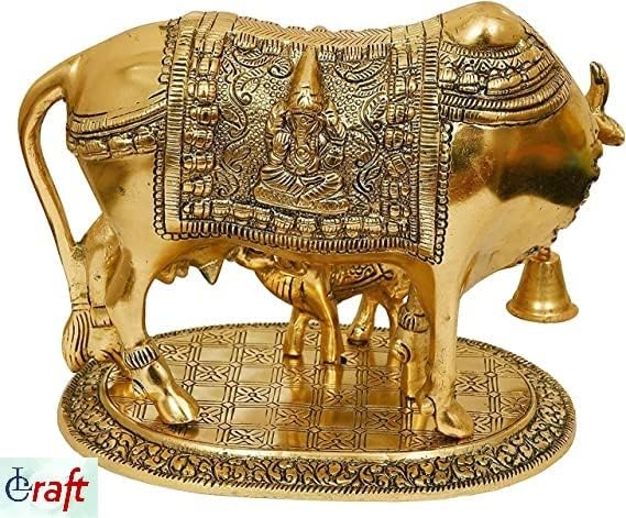 Brass Murti Kamdhenu Cow & Calf | Nandi Cow Decorative Showpiece | Cow with Calf Statue Idol for Diwali II Wedding II Pooja Room II Temple II Gifting | Gold and Silver (14 x 8 x 12.5 cm - Image 3