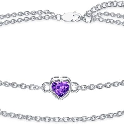 Dorunmo Birthstone Anklet Bracelets for Women 925 Sterling Silver Heart Birthstone Anklet Bracelet Birthday Anniversary Jewelry Best Mother's Day for Women Wife Her