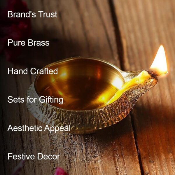 Hashcart Brass Diya for Puja Kuber Diya [ 10 Pc ] - Handmade Indian Brass Oil Lamp for Puja - Kutthu vilakku nilakku Deepam for Diwali Decorations - Diwali Gifts - Image 3
