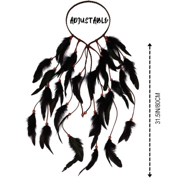 Boho Feather Headbands Indian Headdress Gypsy Feather Headpiece Black Hippie Headband Adjustable Long Feather Hair Accessories for Women and Girls - Image 5