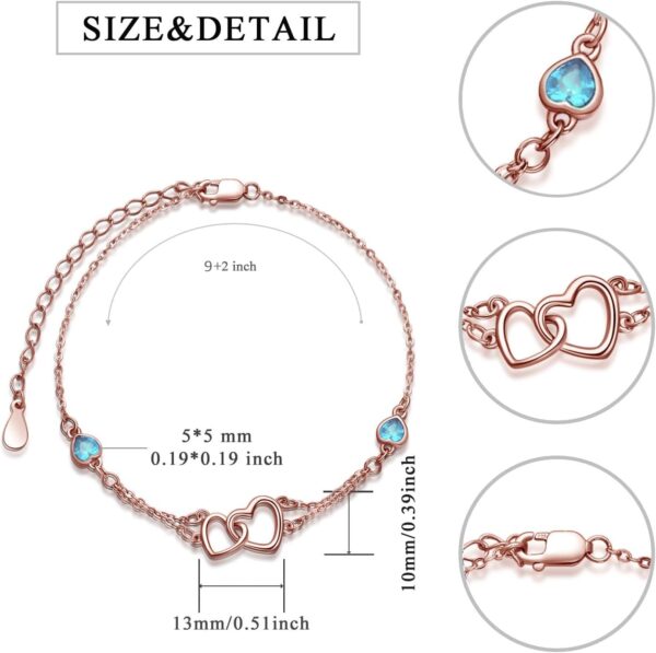Dorunmo Anklet/Bracelet for Women 925 Sterling Silver Birthstone Jewelry Cubic Zirconia Double Heart Chain Jewelry for Mom Wife Friend Bride Valentine's Day Christmas Birthday Mother's Day - Image 5
