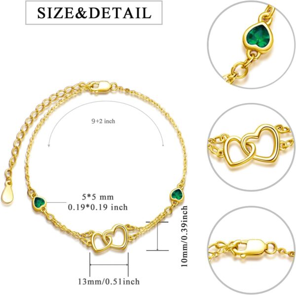 Dorunmo Anklet/Bracelet for Women 925 Sterling Silver Birthstone Jewelry Cubic Zirconia Double Heart Chain Jewelry for Mom Wife Friend Bride Valentine's Day Christmas Birthday Mother's Day - Image 2