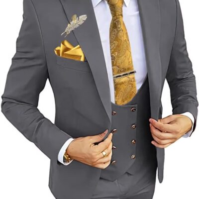 Wangyue 3 Piece Men's Suits Slim Fit Suits for Men Double Breasted Suit Men Wedding Prom Party Suits Blazer Vest Pants Suits