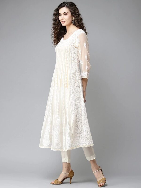 Ada Hand Embroidered Indian Chikankari Traditional Georgette Anarkali Kurta Kurti for Women A411207 - Image 4