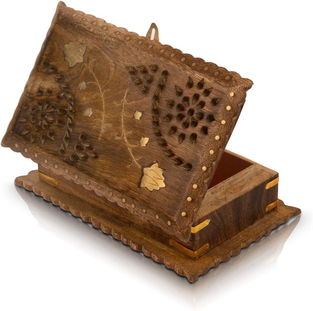 Great Birthday Gift Ideas Handmade Wooden Jewelry Box Keepsake Box Treasure Chest Lock Box Watch Box Storage Box Trinket Holder 8 x 5 Inches Anniversary Housewarming Gift Ideas for Men Women Him Her - Image 6
