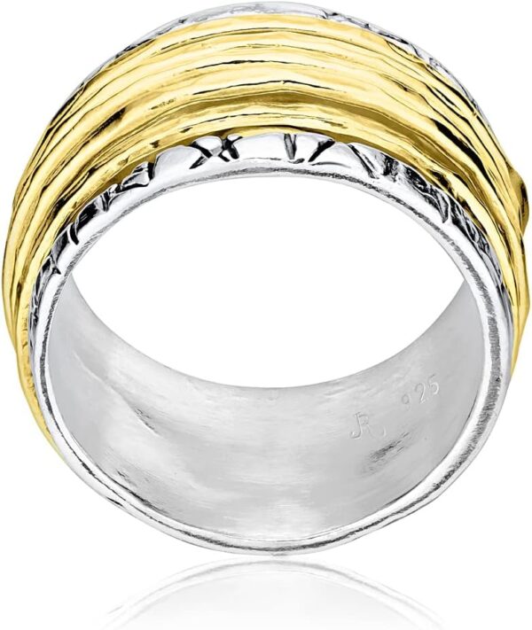 925 Sterling Silver Rotating Spinner Ring with 5 One Micron 14K Gold Plated Sterling Silver Hammered Spinner Rings - Hypoallergenic, Nickel & Lead-free - Artisan Handcrafted Designer Collection - Image 5