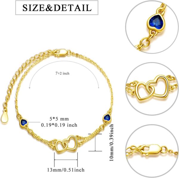 Dorunmo Anklet/Bracelet for Women 925 Sterling Silver Birthstone Jewelry Cubic Zirconia Double Heart Chain Jewelry for Mom Wife Friend Bride Valentine's Day Christmas Birthday Mother's Day - Image 2