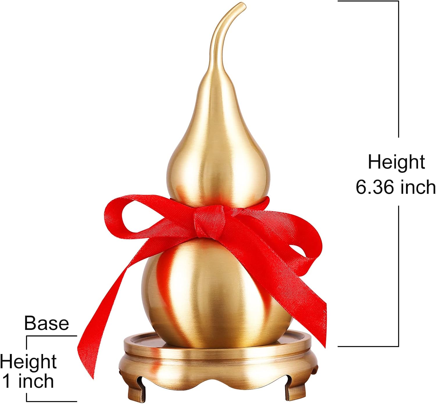 Feng Shui Wu Lou Brass Golden Gourd with Holder and Red Luck Strip for Home Decor Furnishing,Full Brass,Statue Charm Amulet,Bring You Good Luck,Healthy,Success - Image 3