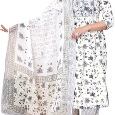 Flower Printed Rayon Kurti with Printed Pant & Dupatta Set for Women