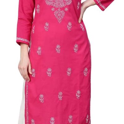 Ada Indian Hand Embroidered Chikankari Women's Straight Cotton Kurta Kurti Tunic A197536
