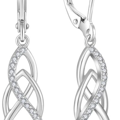 Princess Cut Drop Dangle Earrings 925 Sterling Silver Infinity Leverback Earrings Birthstone Jewelry Gifts for Women