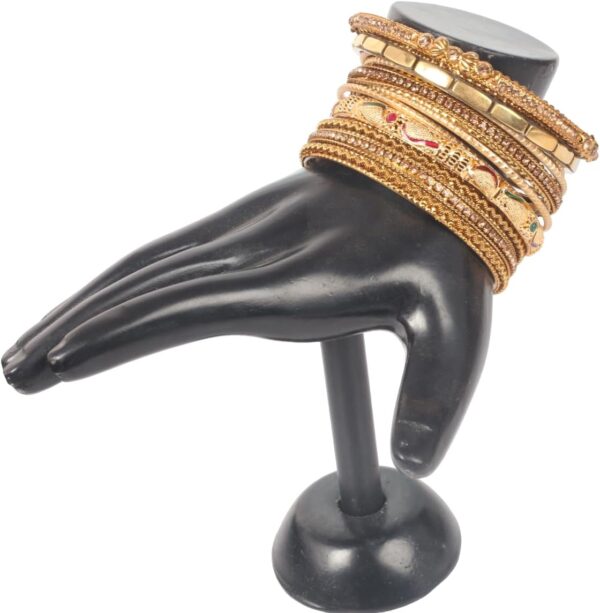 Touchstone New Indian Bollywood Handcrafted Very Fabulous Yellow Rhinestone Grain Work Paisley Meenakari Enamel Capsule Designer Jewelry Bracelets Bangle. Set of 9. in Antique Gold Tone for Women. - Image 2