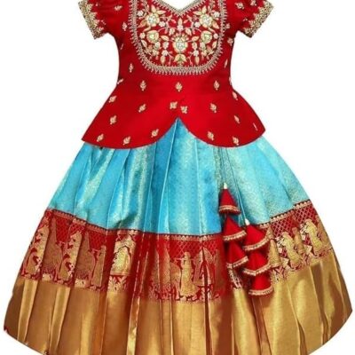 New Latest Girl's Jacquard New South Indian Traditional Pattu Pavadai Jecquard Readymade Lehenga Choli