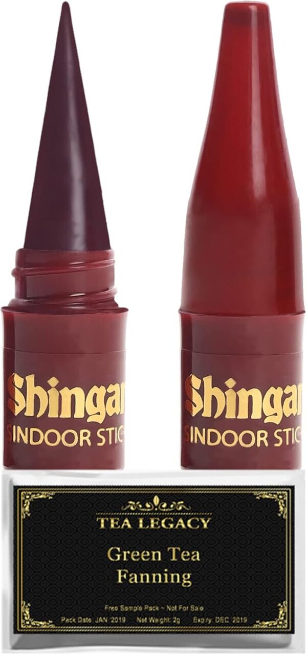 Yogic Mantra Shringar Sindoor Sticks Deep Red Color (2 Pack with TeaLegacy Free Sample) Premium Sindur Stick for Women. Sweat Resistant for Bindi Dots, Forehead Tikka Mang Sindoor