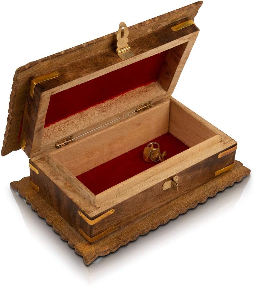Great Birthday Gift Ideas Handmade Wooden Jewelry Box Keepsake Box Treasure Chest Lock Box Watch Box Storage Box Trinket Holder 8 x 5 Inches Anniversary Housewarming Gift Ideas for Men Women Him Her - Image 5