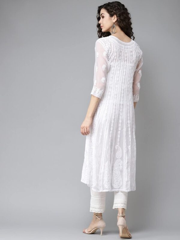 Ada Hand Embroidered Indian Chikankari Traditional Georgette Anarkali Kurta Kurti for Women A411207 - Image 2