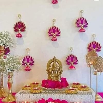 Sharvgun Handmade Lotus Floor Decoration Reusable Rangoli for Puja Decor|Tealight Candle Holder|Lotus Diya for Pooja, Festival D�cor (Lotus Jhumka - 6 Pcs, Pack of -6)