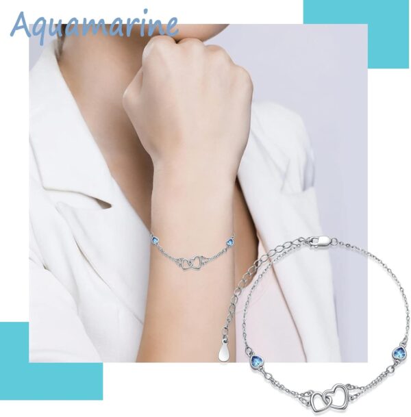 Dorunmo Anklet/Bracelet for Women 925 Sterling Silver Birthstone Jewelry Cubic Zirconia Double Heart Chain Jewelry for Mom Wife Friend Bride Valentine's Day Christmas Birthday Mother's Day - Image 3