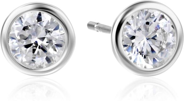 Amazon Essentials Sterling Silver AAA Cubic Zirconia Bezel Stud Earrings , (previously Amazon Collection)
