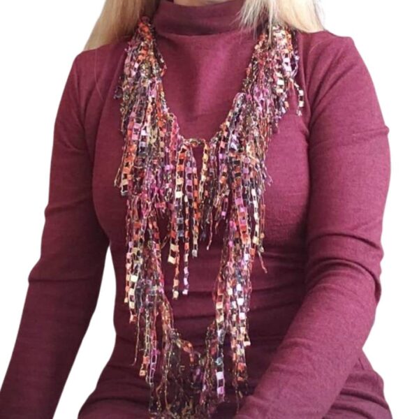 Bohemian Neck Scarf for Woman Summer - 66 in Long Infinity Scarf Lightweight with Fringe Necklace - Boho Statement Jewelry Necklace - Fall Travel Scarf Gifts for Women (Saffron Red) - Image 3