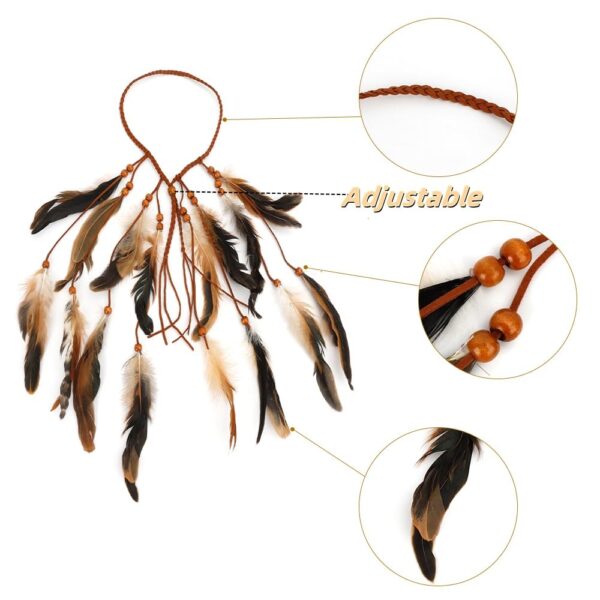 Boho Feather Headband,Feather Headpiece,Indian Costume Women,Indian Headdress,Native American Headdress,Hippie Hair Accessories,Native American Costume Women,Festival Headdress For Women Girls - Image 3