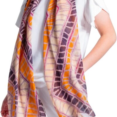 Mainie Desert Country Long Rectangle Chiffon Scarf, Australian Aboriginal Art Print, Chiffon Silk Neck Scarves for Women Fashion, Rectangle Long Lightweight, Designer Scarves for Women Gifts