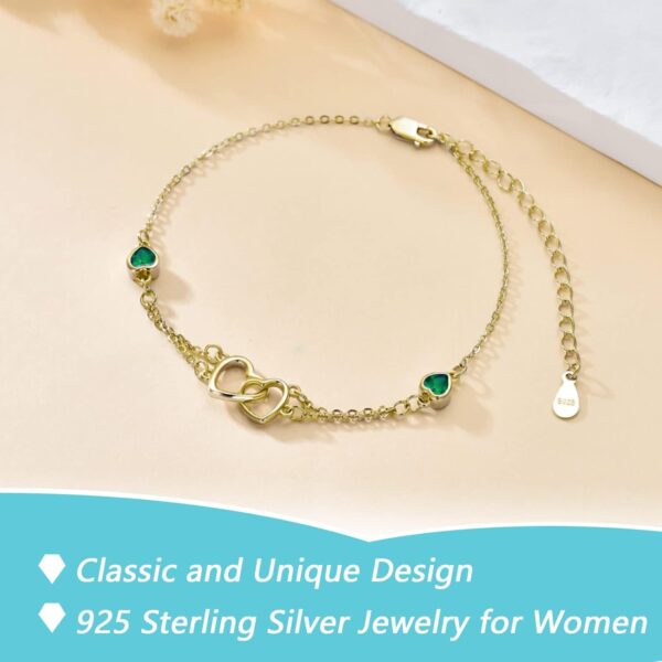Dorunmo Anklet/Bracelet for Women 925 Sterling Silver Birthstone Jewelry Cubic Zirconia Double Heart Chain Jewelry for Mom Wife Friend Bride Valentine's Day Christmas Birthday Mother's Day - Image 5