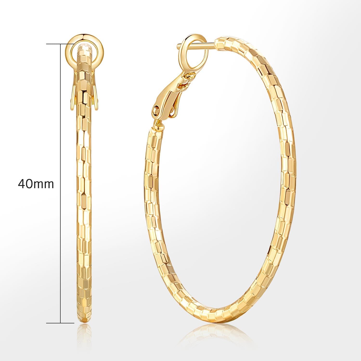 Gold Hoop Earrings for Women 14K Gold Earrings for Women Sparkling Design Hypoallergenic Lightweight Gold Hoop Earrings Women Earrings Hoops 40mm - Image 2