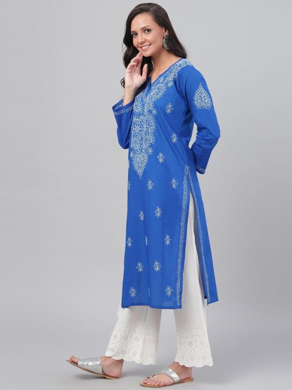 Ada Indian Hand Embroidered Chikankari Women's Straight Cotton Kurta Kurti Tunic A197536 - Image 4