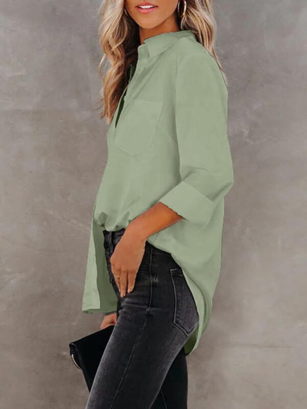 Womens Button Down Shirts Dress Shirts Long Sleeve Collared Blouses V Neck Work Office Tunic Chiffon Tops - Image 3